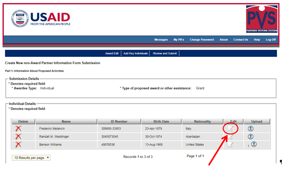 Edit Non-Award individual